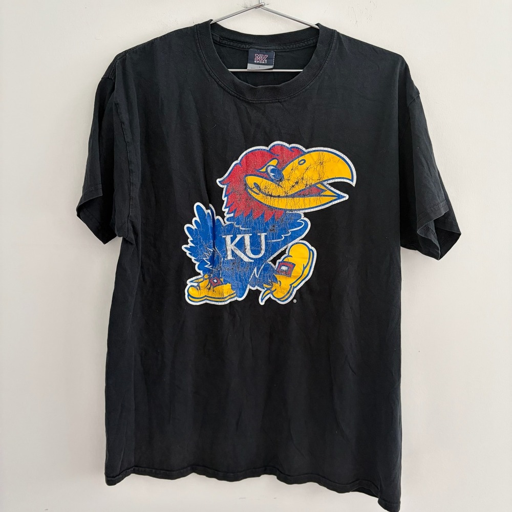 MV Sport Kansas Jayhawks KU Big Mascot T-Shirt Black Mens Large